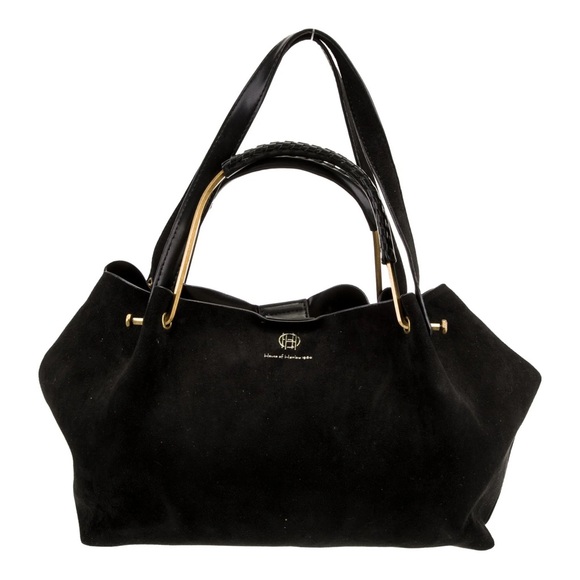 NWT House of Harlow 1960 Luxe Satchel Black Faux Suede + Crossbody Strap - Picture 3 of 8